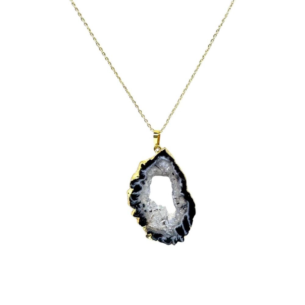 Sliced Geo Agate Wrapped in Gold on Gold Necklace Item #7001